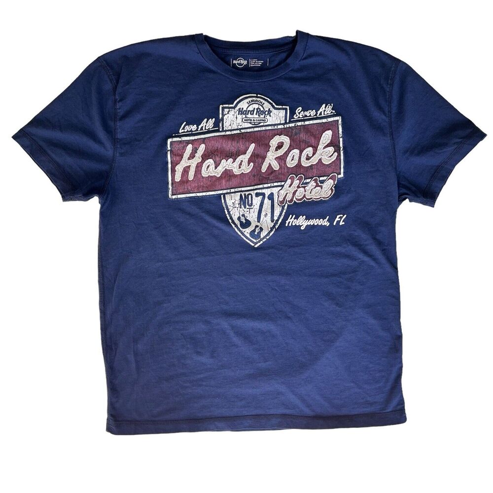 Mens Hard Rock Embroidered Graphic T-Shirt XL Navy Retro Florida Souvenir Travel